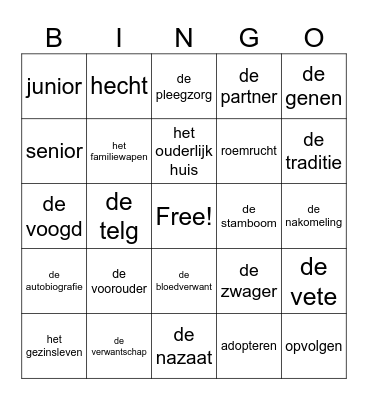 Familie bingo! Bingo Card