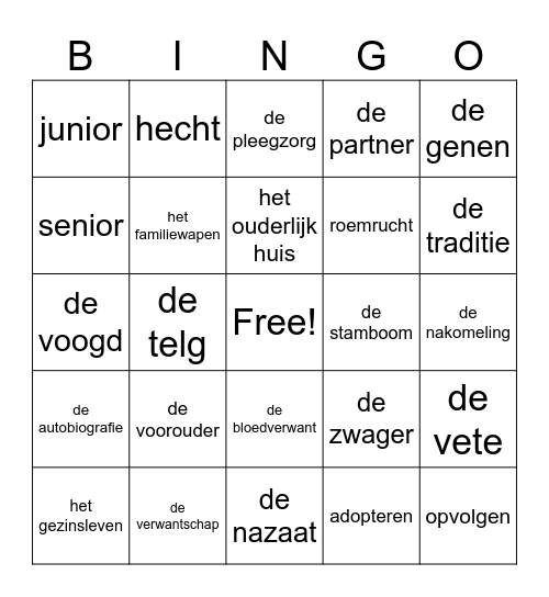 Familie bingo! Bingo Card