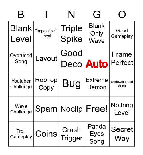 Recent Tab Bingo Card