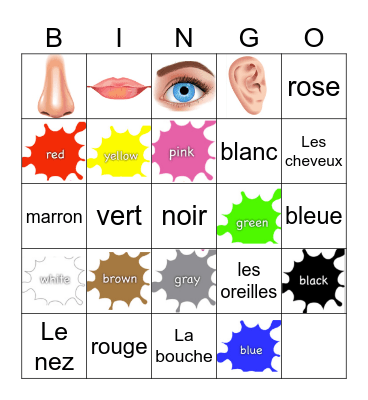 French face and colours. Bingo Card