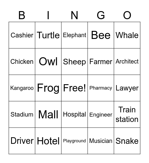 Vocabulary Bingo Card