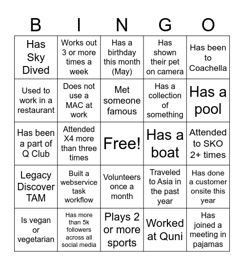 G & S ONSITE Bingo Card