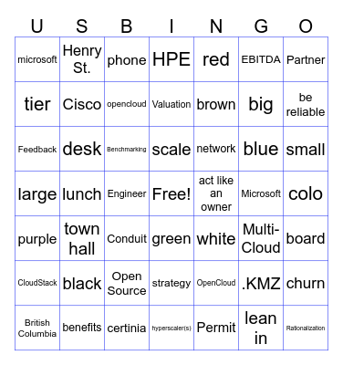 US Signal Bingo Game Bingo Card