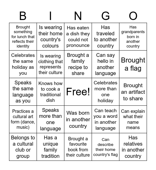 Identity Day Scavenger Hunt Bingo Card