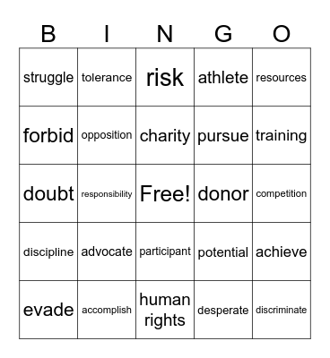 Vocabulary Bingo Card