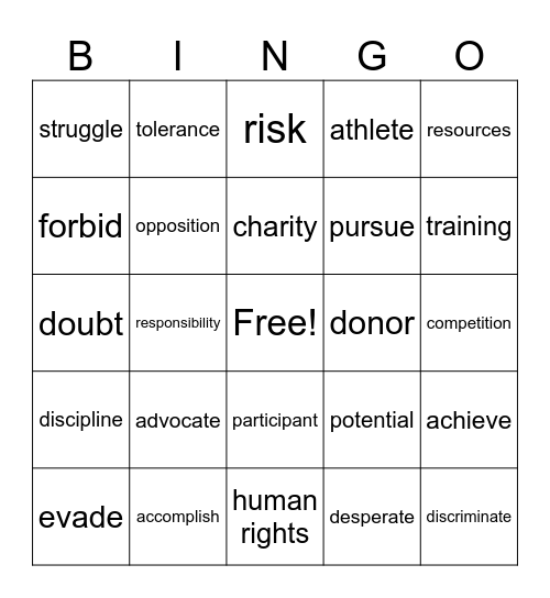 Vocabulary Bingo Card