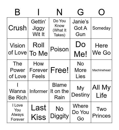 90's Music Bingo Round #2 Bingo Card