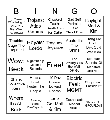 Indie Mix Bingo Card