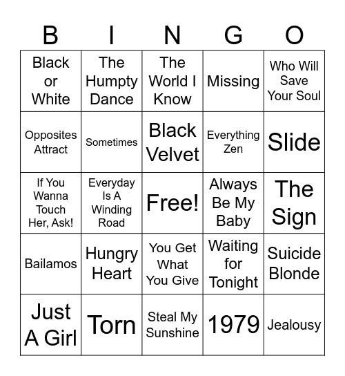 90's Music Bingo Round #3 Bingo Card