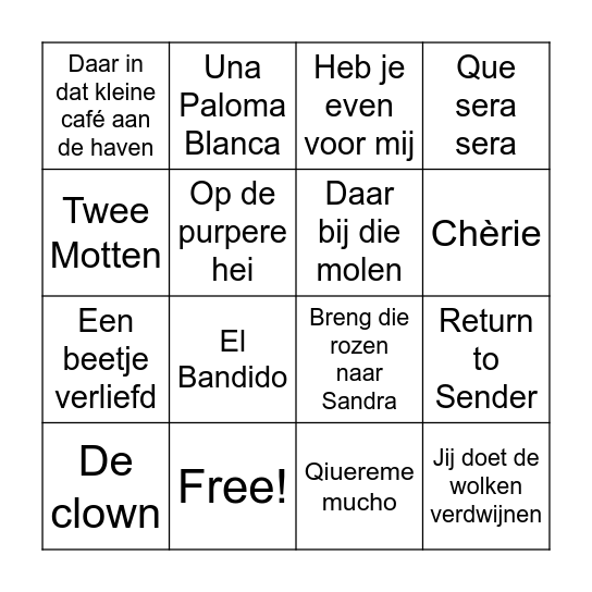 Muziek Bingo Card