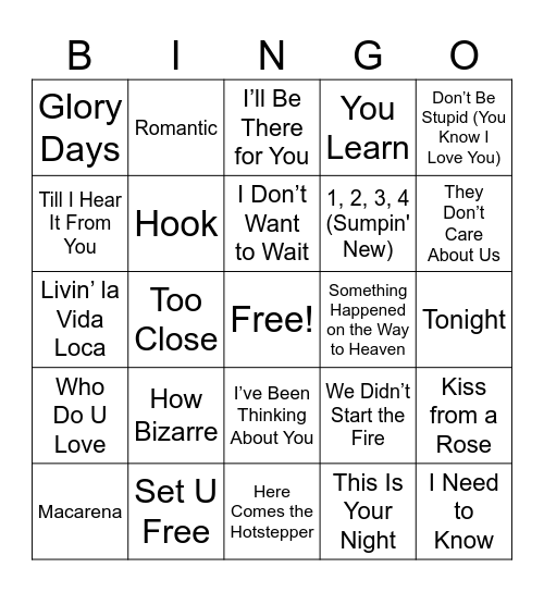 90's Music Bingo Round #4 Bingo Card