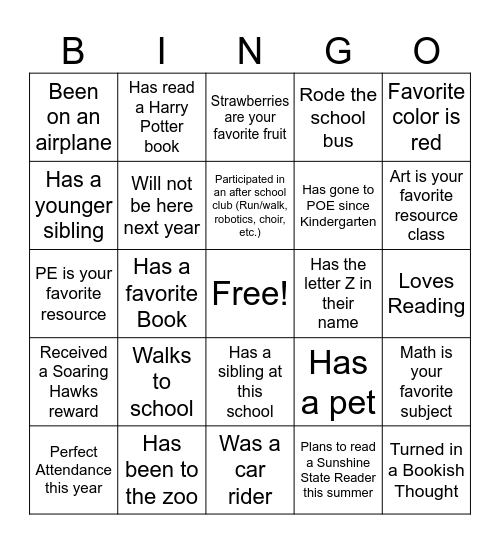End Of The Year Bingo Card