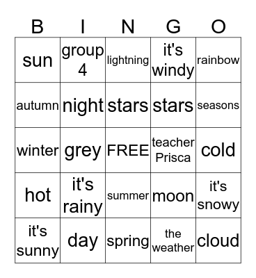 Thema 2: The weather Bingo Card