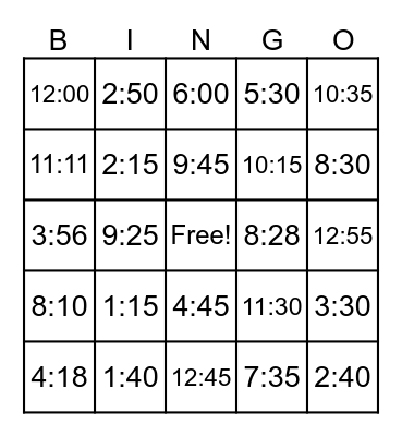 Time Bingo Card