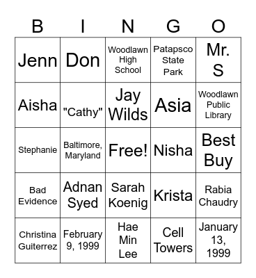 Serial Bingo Card