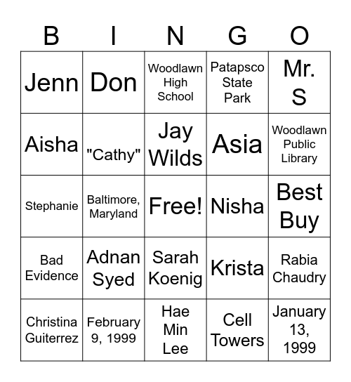 Serial Bingo Card