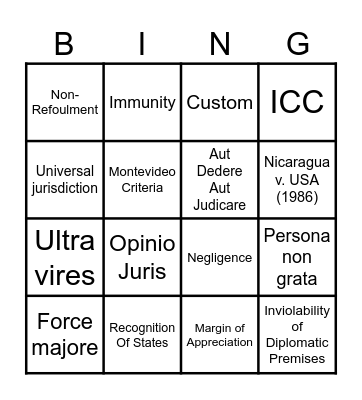 International Law Bingo Card