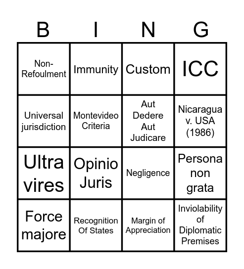 International Law Bingo Card