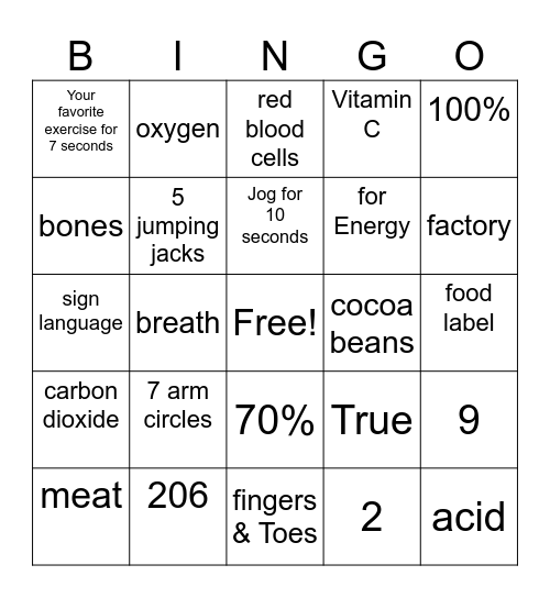 TCES Health Review Bingo Card