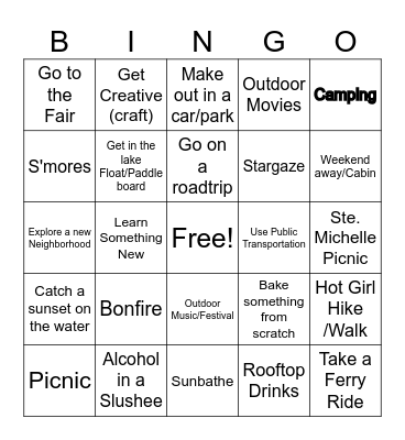 Summertime Girls Bingo Card