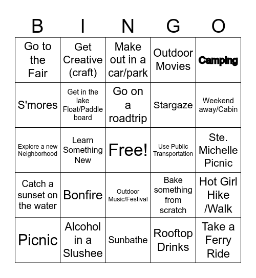 Summertime Girls Bingo Card