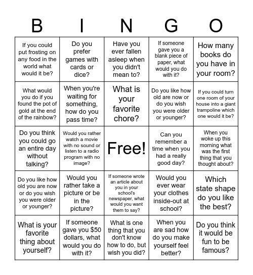 Conversation Bingo Card