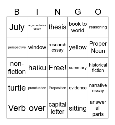 End of Year Bingo Card