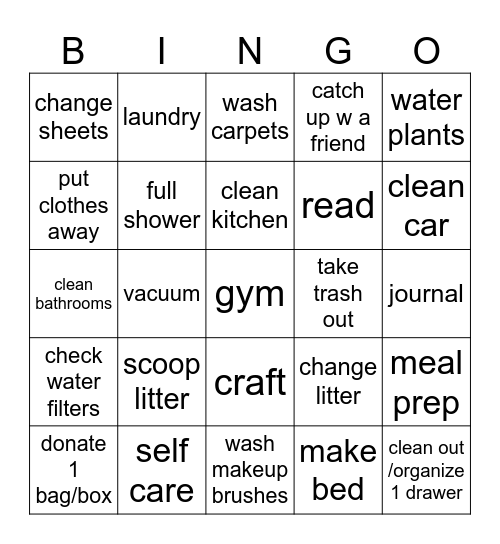 chore bingo Card