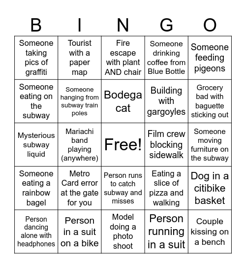 Sweeney NYC Bingo Card