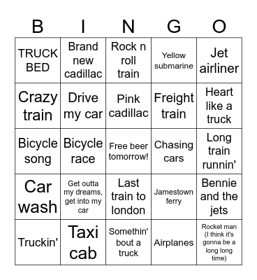 Transportation Bingo Card