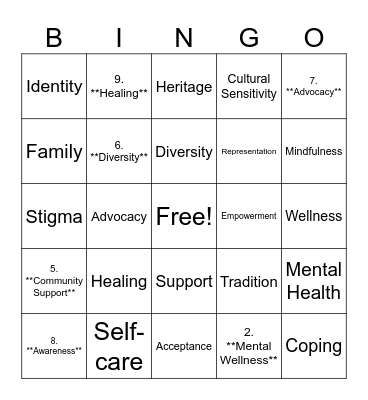 AAPIHM and Mental Health Awareness Month Bingo Card