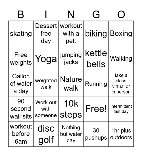 Fitness Bingo Card