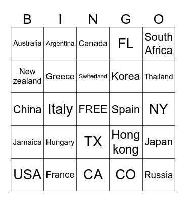 State & Country Bingo Card
