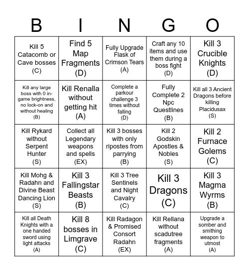 Elden Ring Bingo Card