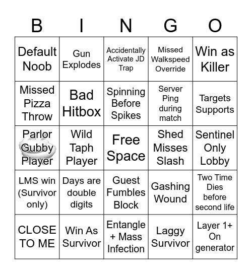 Forsaken Bingo Card