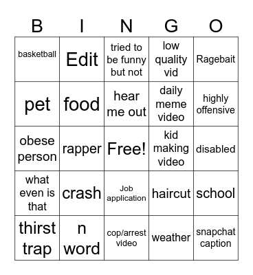 instagram Bingo Card