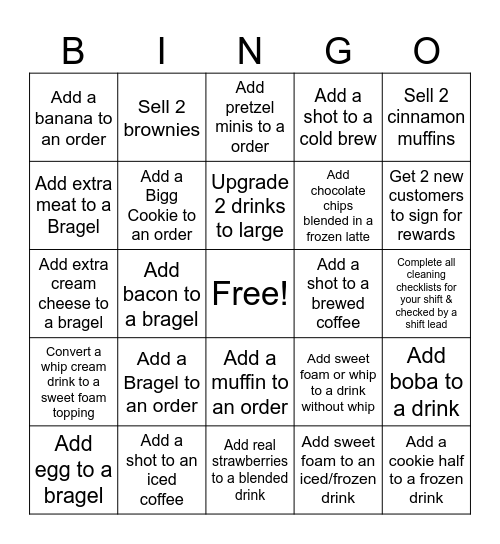 Biggby Bingo Card