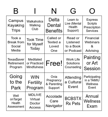 HealthyU Bingo Card