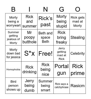 Rick and Morty Bingo Card