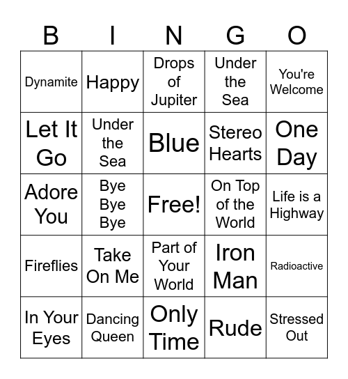 Music Bingo Card
