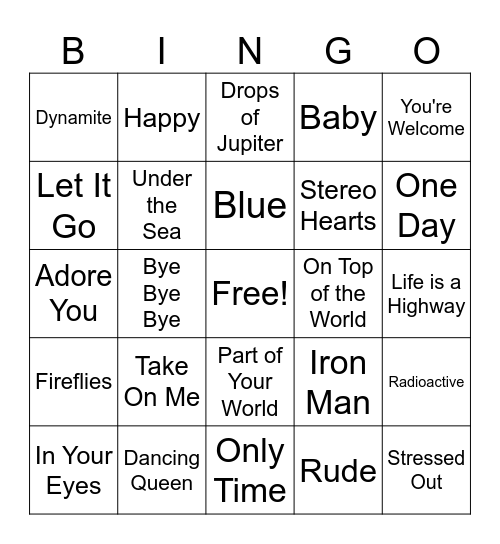 Music Bingo Card