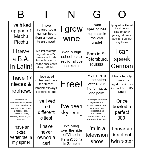 Happy Hour Bingo Card