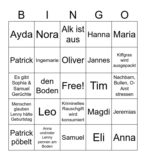 Mit wem haut Jule rum Bingo Card