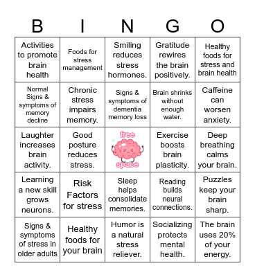 Brain Health & Stress Management BINGO Card
