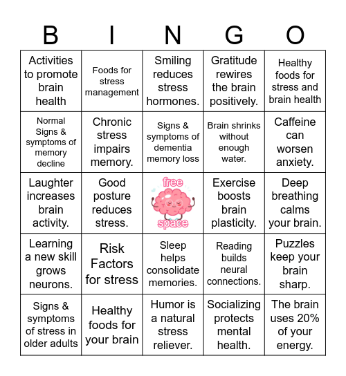 Brain Health & Stress Management BINGO Card