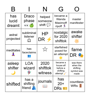 Shifting Bingo Card