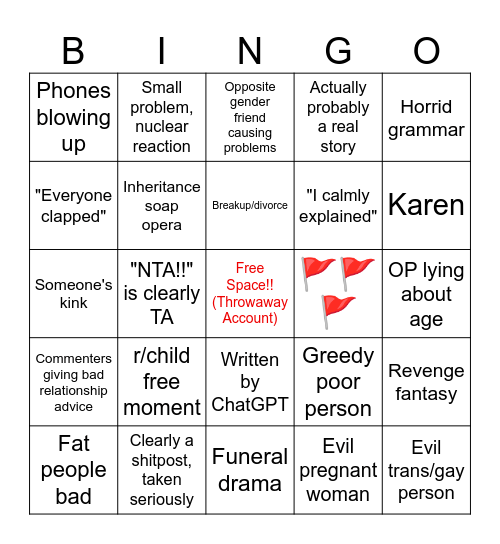 AITA Bingo Card