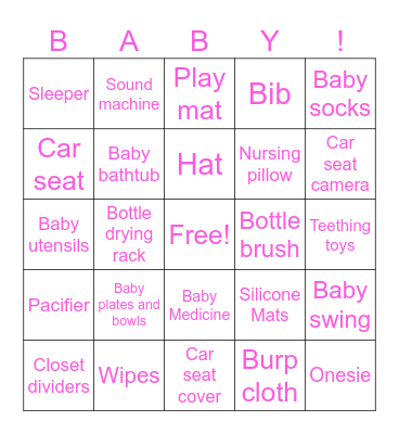 Baby Shower Bingo Card