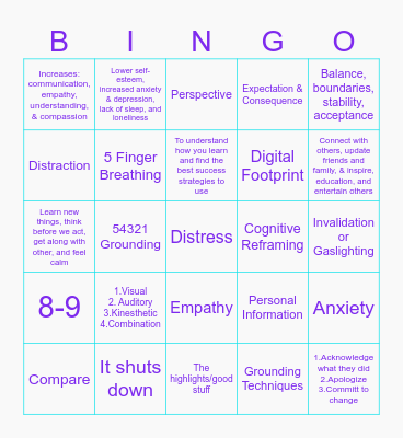 Counselor Lesson Review Bingo Card