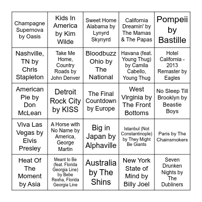 Geography Pop Quiz Bingo Card
